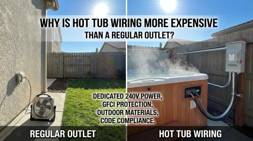 Hot tub wiring cost Sacramento with licensed electrician installing a dedicated outdoor spa circuit